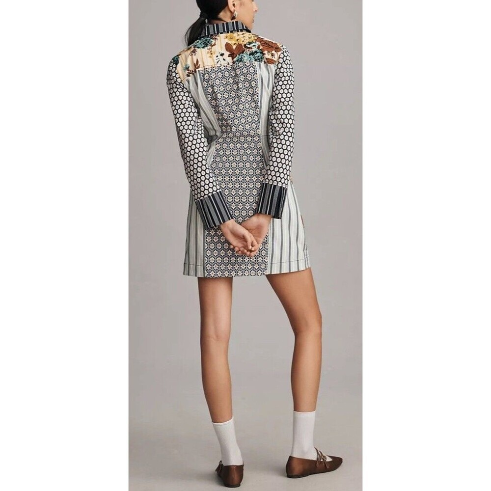 Maeve Anthropologie Buttondown Mini Dress Long Sleeve Pockets Sz 2 Floral Preppy - Picture 2 of 16